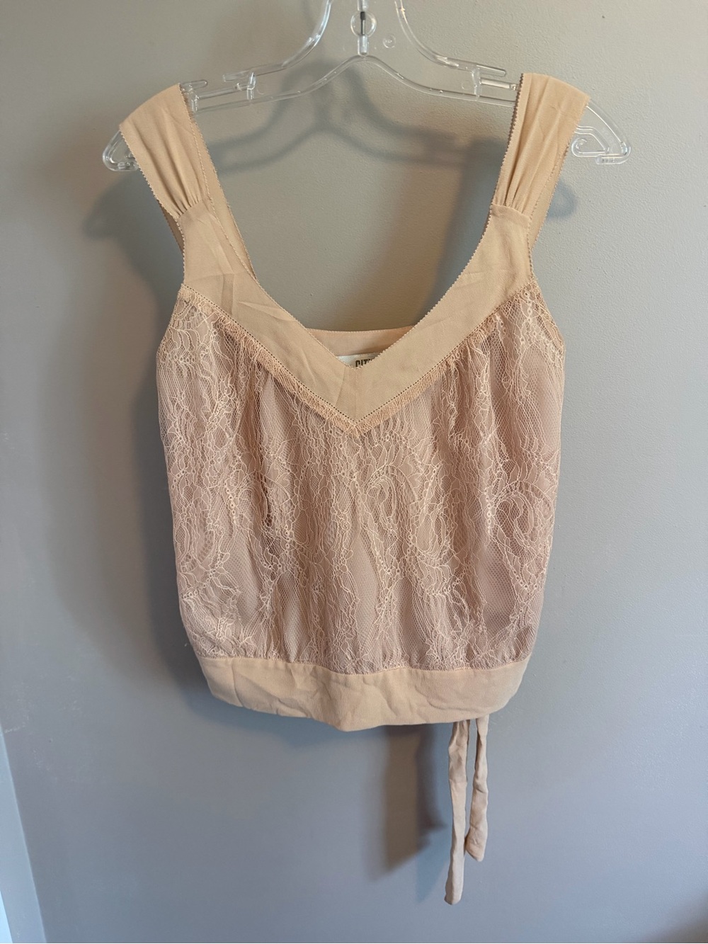 CITY DKNY Sheer Lace Side Tie V-Neck Sleeveless Tank Top Beige Nude 4